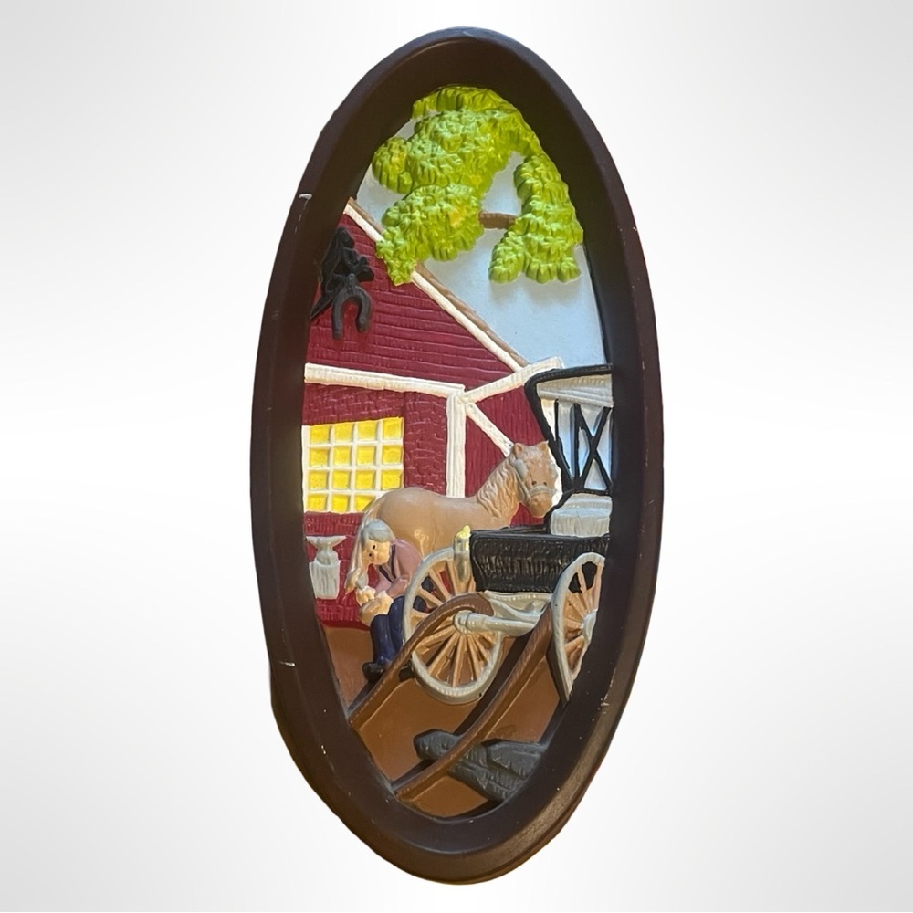 Vintage Rustic Farmhouse Wall Decor with‎ Brown Frame hand painted, ceramic 1977